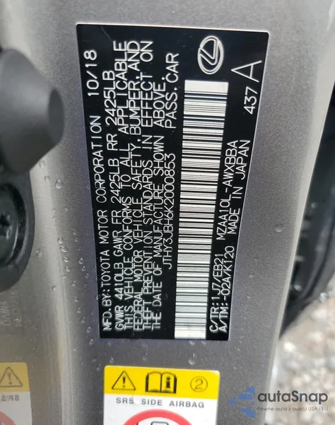 2019 Lexus Ux 200 из США, поврежденный, VIN JTHY3JBH6K2000853